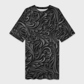 Платье-футболка 3D с принтом Вырезанный Узор в Петрозаводске,  |  | абстракция | бумага | вензаль | гжель | дерево | деревянный | завиток | заросли | лилия | листь | ночь | резьба | роспись | серый | тени | тропики | хохлома | цветок | цветы | черный