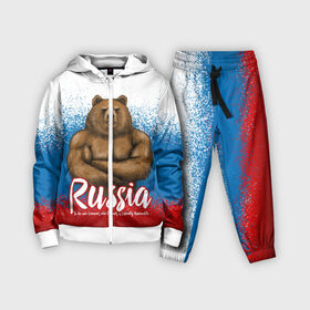 Детский костюм 3D с принтом Russian Bear в Петрозаводске,  |  | bear | russia | медведь | патриотическая | россия | русский медведь | триколор | флаг рф