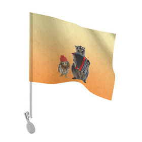 Флаг для автомобиля с принтом Енот, сова и аккордион в Петрозаводске, 100% полиэстер | Размер: 30*21 см | животные | музыка