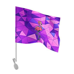 Флаг для автомобиля с принтом Фламинго в Петрозаводске, 100% полиэстер | Размер: 30*21 см | bird | flyer | fowl | poultry | seabird | triangle | абстракция | животные | птицы | текстуры | тренд | треугольники | фламинго