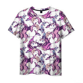 Мужская футболка 3D с принтом unicorn в Петрозаводске, 100% полиэфир | прямой крой, круглый вырез горловины, длина до линии бедер | horse | mlp | pony | unicorn | единорог | лошадь | пони