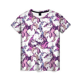 Женская футболка 3D с принтом unicorn в Петрозаводске, 100% полиэфир ( синтетическое хлопкоподобное полотно) | прямой крой, круглый вырез горловины, длина до линии бедер | horse | mlp | pony | unicorn | единорог | лошадь | пони