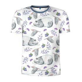 Мужская футболка 3D спортивная с принтом Панда в Петрозаводске, 100% полиэстер с улучшенными характеристиками | приталенный силуэт, круглая горловина, широкие плечи, сужается к линии бедра | дятел | медведь | мишка | панда | птичка | цветы | ягоды