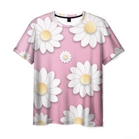 Мужская футболка 3D с принтом Ромашки в Петрозаводске, 100% полиэфир | прямой крой, круглый вырез горловины, длина до линии бедер | весна | природа | ромашки | цветы