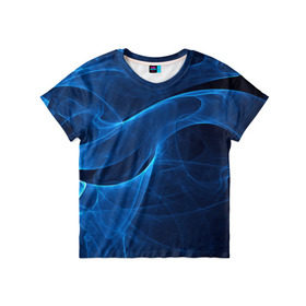 Детская футболка 3D с принтом Дым в Петрозаводске, 100% гипоаллергенный полиэфир | прямой крой, круглый вырез горловины, длина до линии бедер, чуть спущенное плечо, ткань немного тянется | Тематика изображения на принте: волна | лазер | луч | пламя | синий