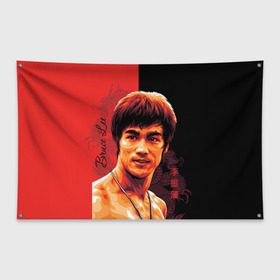 Флаг-баннер с принтом Брюс Ли в Петрозаводске, 100% полиэстер | размер 67 х 109 см, плотность ткани — 95 г/м2; по краям флага есть четыре люверса для крепления | bruce lee | dragon | брюс | гонконг | дракон | китай | кунг фу | легенда | ли