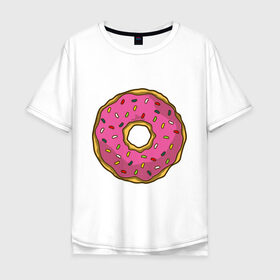 Мужская футболка хлопок Oversize с принтом Пончик в Петрозаводске, 100% хлопок | свободный крой, круглый ворот, “спинка” длиннее передней части | bart | homer | simpsons | барт | гомер | еда | мульт | мультфильм | пончик | симпсоны | спрингфилд