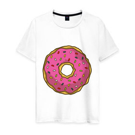Мужская футболка хлопок с принтом Пончик в Петрозаводске, 100% хлопок | прямой крой, круглый вырез горловины, длина до линии бедер, слегка спущенное плечо. | bart | homer | simpsons | барт | гомер | еда | мульт | мультфильм | пончик | симпсоны | спрингфилд
