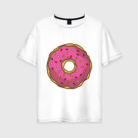 Женская футболка хлопок Oversize с принтом Пончик в Петрозаводске, 100% хлопок | свободный крой, круглый ворот, спущенный рукав, длина до линии бедер
 | bart | homer | simpsons | барт | гомер | еда | мульт | мультфильм | пончик | симпсоны | спрингфилд
