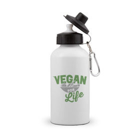 Бутылка спортивная с принтом Vegan for Life в Петрозаводске, металл | емкость — 500 мл, в комплекте две пластиковые крышки и карабин для крепления | green | vegan | yoga | веган | вегетарианец | вегетарианство | витамины | здоровье | зеленый | зож | йога | овощи | фрукты