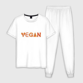 Мужская пижама хлопок с принтом Vegan в Петрозаводске, 100% хлопок | брюки и футболка прямого кроя, без карманов, на брюках мягкая резинка на поясе и по низу штанин
 | green | vegan | yoga | бекон | веган | вегетарианец | вегетарианство | витамины | здоровье | зеленый | зож | йога | овощи | фрукты