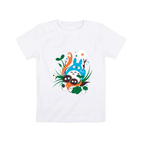 Детская футболка хлопок с принтом Тоторо в Петрозаводске, 100% хлопок | круглый вырез горловины, полуприлегающий силуэт, длина до линии бедер | adventure | forest | japan | totoro | аниме | дерево | лес | милый | миядзаки | мультфильм | приключения | природа | сосед | тоторо | хранитель леса | япония