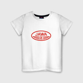 Детская футболка хлопок с принтом Мотоцикл Jawa логотип в Петрозаводске, 100% хлопок | круглый вырез горловины, полуприлегающий силуэт, длина до линии бедер | Тематика изображения на принте: jawa | мотоцикл | ява