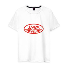 Мужская футболка хлопок с принтом Мотоцикл Jawa логотип в Петрозаводске, 100% хлопок | прямой крой, круглый вырез горловины, длина до линии бедер, слегка спущенное плечо. | jawa | мотоцикл | ява