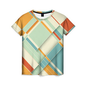 Женская футболка 3D с принтом Цветные прямоугольники в Петрозаводске, 100% полиэфир ( синтетическое хлопкоподобное полотно) | прямой крой, круглый вырез горловины, длина до линии бедер | прямоугольники
