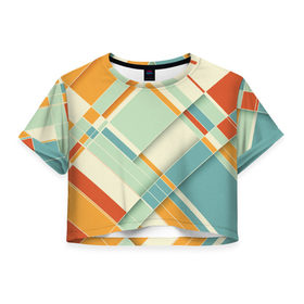 Женская футболка 3D укороченная с принтом Цветные прямоугольники в Петрозаводске, 100% полиэстер | круглая горловина, длина футболки до линии талии, рукава с отворотами | прямоугольники