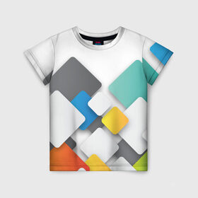 Детская футболка 3D с принтом Цветные квадраты в Петрозаводске, 100% гипоаллергенный полиэфир | прямой крой, круглый вырез горловины, длина до линии бедер, чуть спущенное плечо, ткань немного тянется | squares | квадраты | прямоугольники | текстуры