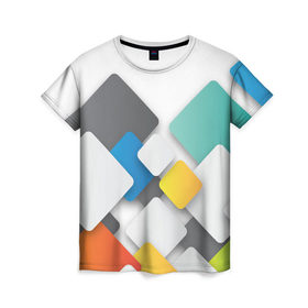 Женская футболка 3D с принтом Цветные квадраты в Петрозаводске, 100% полиэфир ( синтетическое хлопкоподобное полотно) | прямой крой, круглый вырез горловины, длина до линии бедер | squares | квадраты | прямоугольники | текстуры