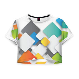 Женская футболка 3D укороченная с принтом Цветные квадраты в Петрозаводске, 100% полиэстер | круглая горловина, длина футболки до линии талии, рукава с отворотами | squares | квадраты | прямоугольники | текстуры
