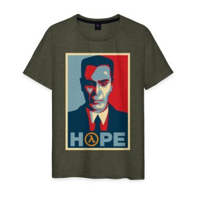 Мужская футболка хлопок с принтом G-Man Hope в Петрозаводске, 100% хлопок | прямой крой, круглый вырез горловины, длина до линии бедер, слегка спущенное плечо. | g man | gman | half life | halflife | hl | г мэн | лайф | халва | халф | халфлайф