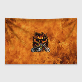 Флаг-баннер с принтом Череп в огне байк в Петрозаводске, 100% полиэстер | размер 67 х 109 см, плотность ткани — 95 г/м2; по краям флага есть четыре люверса для крепления | байкер | мотоцикл | огонь | череп