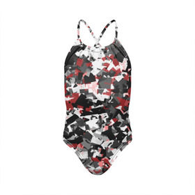 Детский купальник 3D с принтом Городской камуфляж в Петрозаводске, Полиэстер 85%, Спандекс 15% | Слитный крой, подклад по переду изделия, узкие бретели | camo | urban | белый | гранж | красный | маскировка | милитари | паттерн | серый | текстура