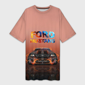 Платье-футболка 3D с принтом Ford Mustang в Петрозаводске,  |  | 50 лет | mach 1 | авто | автомобиль | блатн | иномарка | крутая | логотип | марка красивая | машина | мустанг | надпись | пацанский таз | седан | тачила | тачка | форд | эмблема
