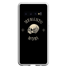 Чехол для Samsung Galaxy S10 с принтом Memento Mori в Петрозаводске, Силикон | Область печати: задняя сторона чехла, без боковых панелей | Тематика изображения на принте: death | skull | кости | цитата