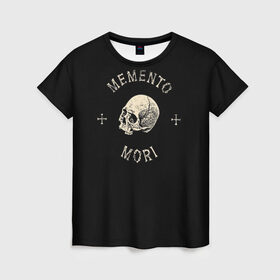 Женская футболка 3D с принтом Memento Mori в Петрозаводске, 100% полиэфир ( синтетическое хлопкоподобное полотно) | прямой крой, круглый вырез горловины, длина до линии бедер | death | skull | кости | цитата