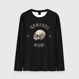 Мужской лонгслив 3D с принтом Memento Mori в Петрозаводске, 100% полиэстер | длинные рукава, круглый вырез горловины, полуприлегающий силуэт | Тематика изображения на принте: death | skull | кости | цитата