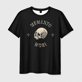 Мужская футболка 3D с принтом Memento Mori в Петрозаводске, 100% полиэфир | прямой крой, круглый вырез горловины, длина до линии бедер | death | skull | кости | цитата