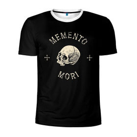 Мужская футболка 3D спортивная с принтом Memento Mori в Петрозаводске, 100% полиэстер с улучшенными характеристиками | приталенный силуэт, круглая горловина, широкие плечи, сужается к линии бедра | death | skull | кости | цитата