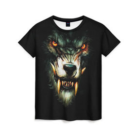 Женская футболка 3D с принтом Werewolf в Петрозаводске, 100% полиэфир ( синтетическое хлопкоподобное полотно) | прямой крой, круглый вырез горловины, длина до линии бедер | зверь | клыки | монстр | оборотень | оскал | ужас | хоррор