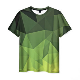 Мужская футболка 3D с принтом Хаки геометрия в Петрозаводске, 100% полиэфир | прямой крой, круглый вырез горловины, длина до линии бедер | зеленый | полигоны