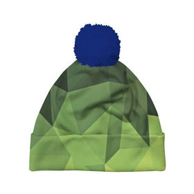 Шапка 3D c помпоном с принтом Хаки геометрия в Петрозаводске, 100% полиэстер | универсальный размер, печать по всей поверхности изделия | зеленый | полигоны