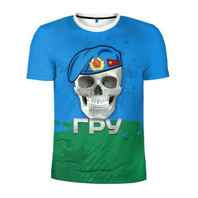 Мужская футболка 3D спортивная с принтом ГРУ в Петрозаводске, 100% полиэстер с улучшенными характеристиками | приталенный силуэт, круглая горловина, широкие плечи, сужается к линии бедра | берет | гру | летучая мышь | разведка | спецназ | череп
