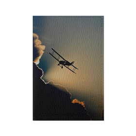 Обложка для паспорта матовая кожа с принтом Покоритель небес в Петрозаводске, натуральная матовая кожа | размер 19,3 х 13,7 см; прозрачные пластиковые крепления | Тематика изображения на принте: закат | кукурузник | небо | облака | самолёт | силуэт