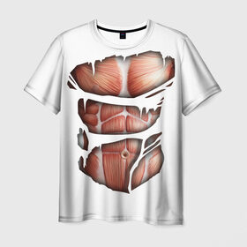 Мужская футболка 3D с принтом Человек без кожи в Петрозаводске, 100% полиэфир | прямой крой, круглый вырез горловины, длина до линии бедер | Тематика изображения на принте: кожа | креатив | мода | мышцы | раны | рваная | стиль