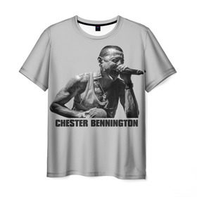 Мужская футболка 3D с принтом Честер Беннингтон в Петрозаводске, 100% полиэфир | прямой крой, круглый вырез горловины, длина до линии бедер | Тематика изображения на принте: bennington | chester | linkin | park | rip | беннингтон | рок | честер