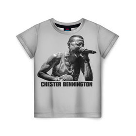 Детская футболка 3D с принтом Честер Беннингтон в Петрозаводске, 100% гипоаллергенный полиэфир | прямой крой, круглый вырез горловины, длина до линии бедер, чуть спущенное плечо, ткань немного тянется | bennington | chester | linkin | park | rip | беннингтон | рок | честер