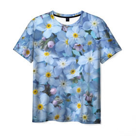 Мужская футболка 3D с принтом Незабудки в Петрозаводске, 100% полиэфир | прямой крой, круглый вырез горловины, длина до линии бедер | лето | небо | цветы