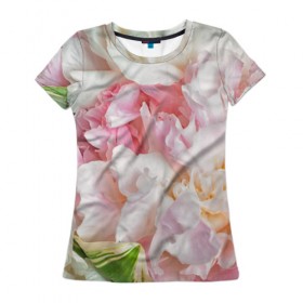 Женская футболка 3D с принтом Пион в Петрозаводске, 100% полиэфир ( синтетическое хлопкоподобное полотно) | прямой крой, круглый вырез горловины, длина до линии бедер | лето | нежность | цветы