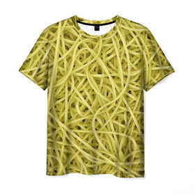 Мужская футболка 3D с принтом Макароны в Петрозаводске, 100% полиэфир | прямой крой, круглый вырез горловины, длина до линии бедер | веган | вемишель | диета | еда | лапша | паста | паттрен | спагетти | текстура