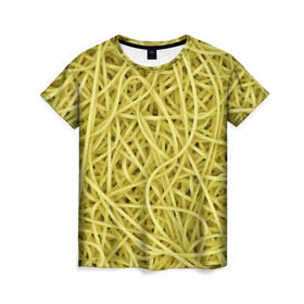 Женская футболка 3D с принтом Макароны в Петрозаводске, 100% полиэфир ( синтетическое хлопкоподобное полотно) | прямой крой, круглый вырез горловины, длина до линии бедер | веган | вемишель | диета | еда | лапша | паста | паттрен | спагетти | текстура