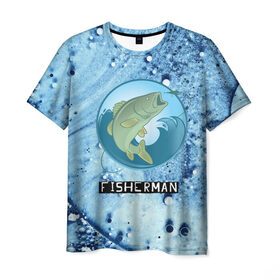 Мужская футболка 3D с принтом FisherMan в Петрозаводске, 100% полиэфир | прямой крой, круглый вырез горловины, длина до линии бедер | baitbest | bottom | driftwood | fisherman | fishing | fishwaterhook | pike | river | вода | дно | коряга | крючок | лучший рыбак | наживка | река | рыба | рыбалка | щука
