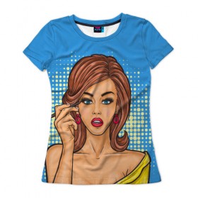 Женская футболка 3D с принтом POP ART в Петрозаводске, 100% полиэфир ( синтетическое хлопкоподобное полотно) | прямой крой, круглый вырез горловины, длина до линии бедер | 3d | девушка | кружочки | поп арт | ретро | текстура