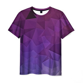 Мужская футболка 3D с принтом Фиолетовые грани в Петрозаводске, 100% полиэфир | прямой крой, круглый вырез горловины, длина до линии бедер | abstract | abstraction | color | geometry | mirror | polygon | абстракция | геометрия | грани | линии | полигоны | сочетания | стекло | треугольники