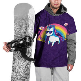 Накидка на куртку 3D с принтом Радужный Единорог в Очках в Петрозаводске, 100% полиэстер |  | colors | pizza | pony | rainbow | unicorn | бекон | единорог | конь | очки | пицца | пони | пончик | радуга | рог | солнцезащитные очки