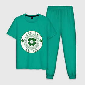 Мужская пижама хлопок с принтом Boston Celtics в Петрозаводске, 100% хлопок | брюки и футболка прямого кроя, без карманов, на брюках мягкая резинка на поясе и по низу штанин
 | basketball | boston | celtics | nba | баскетбол | бостон | келтикс | нба | селтикс | спорт