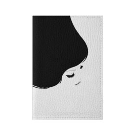 Обложка для паспорта матовая кожа с принтом Лицо и волосы девушки в Петрозаводске, натуральная матовая кожа | размер 19,3 х 13,7 см; прозрачные пластиковые крепления | Тематика изображения на принте: белое | брови | волосы | глаза | голова | губы | девочка | девушка | женщина | инь янь | красивая | переход | текстура | черное